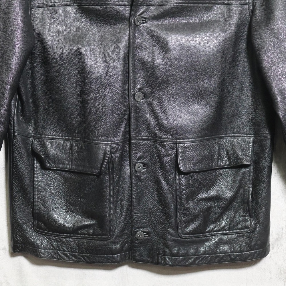 Vintage Timberland Leather Field Jacket Mens XL Black Genuine Leather Long Coat - Picture 3 of 11